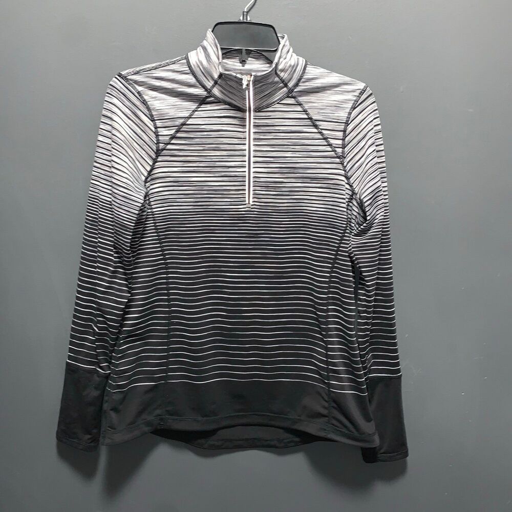 Kirkland Quarter Zip Pullover Top Womens Medium Black Gray Stripe